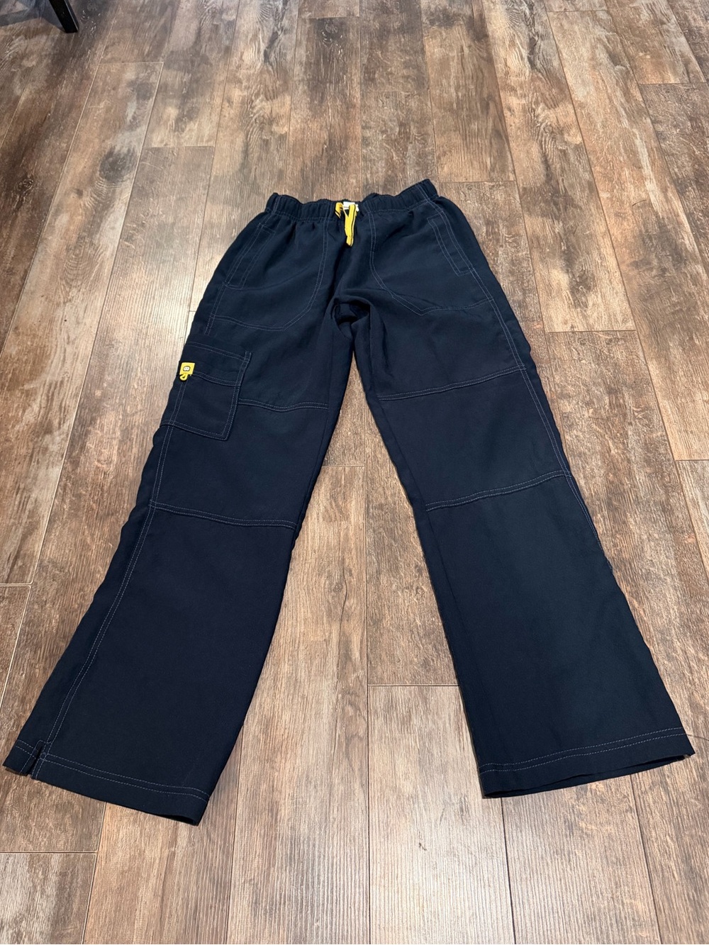 Women's Navy Straight-Leg Cargo Pants with Yellow Drawcord